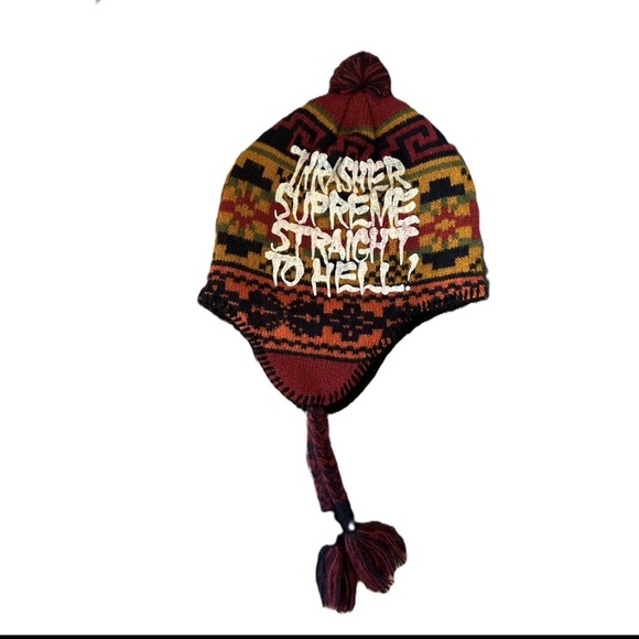 Supreme x Thrasher FW24 Multicolor Knit Earflap Beanie - Picture 1 of 3
